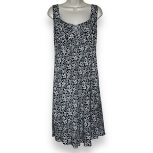 Ann Taylor Loft Black White Floral Keyhole Front Sleeveless Y2K Shift Dress 8